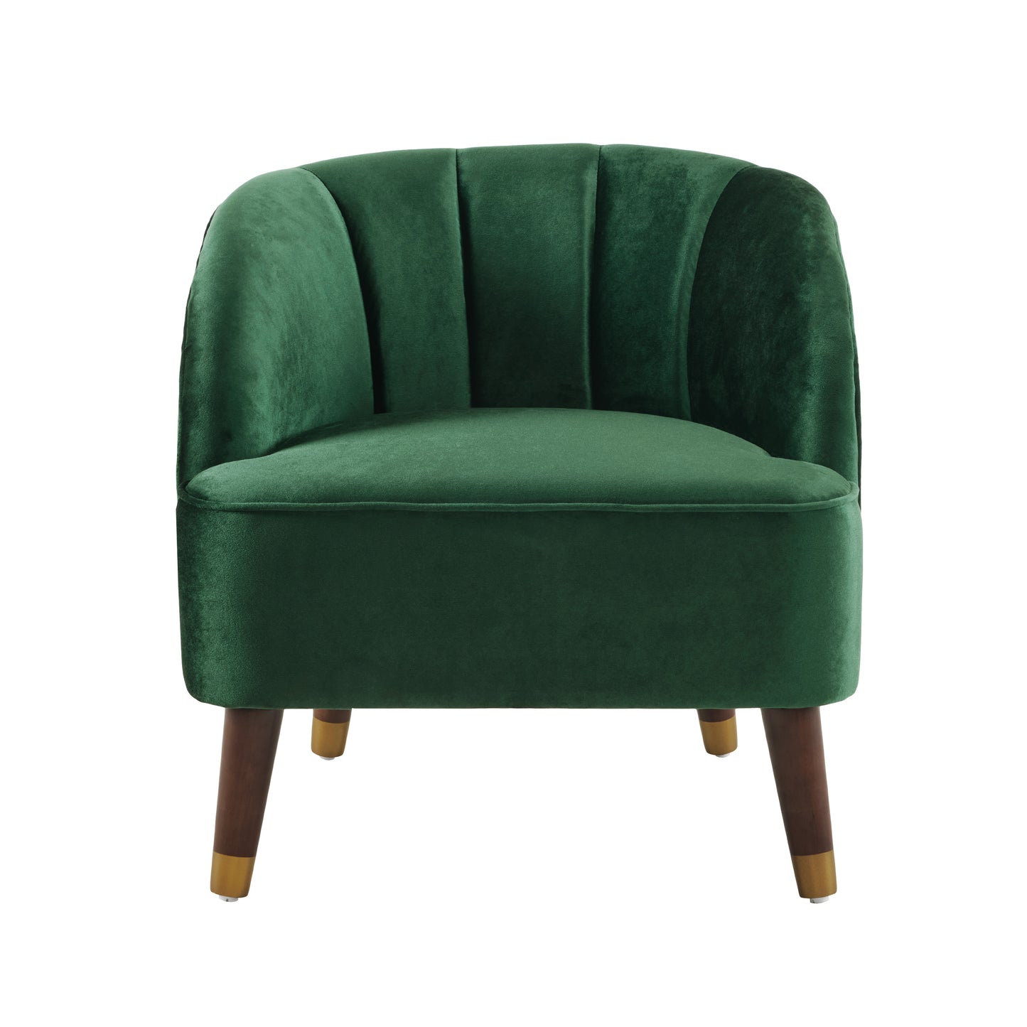 Velvet Barrel Accent Chair with Wooden Legs – Emerald