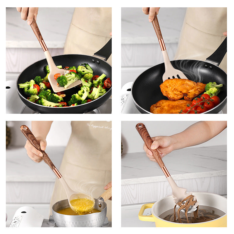10-Piece Kitchen Silicone Utensil Set with Wooden Handles