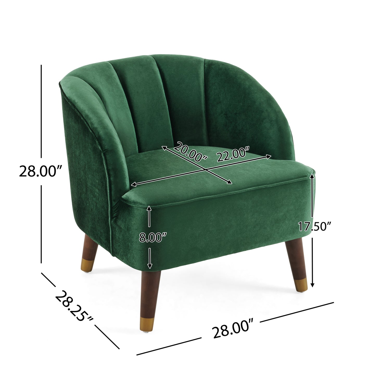 Velvet Barrel Accent Chair with Wooden Legs – Emerald