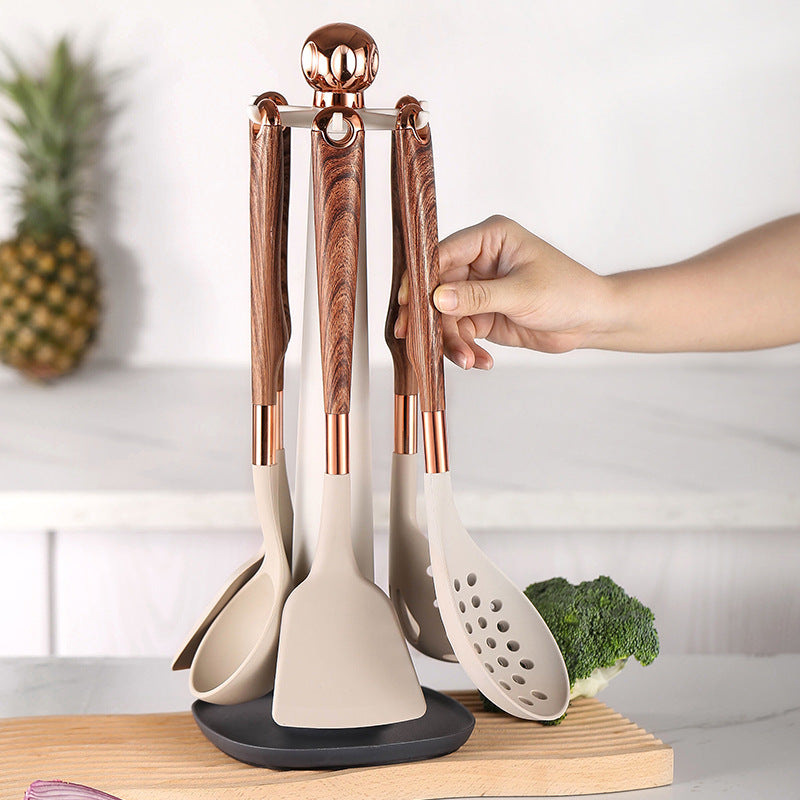 10-Piece Kitchen Silicone Utensil Set with Wooden Handles