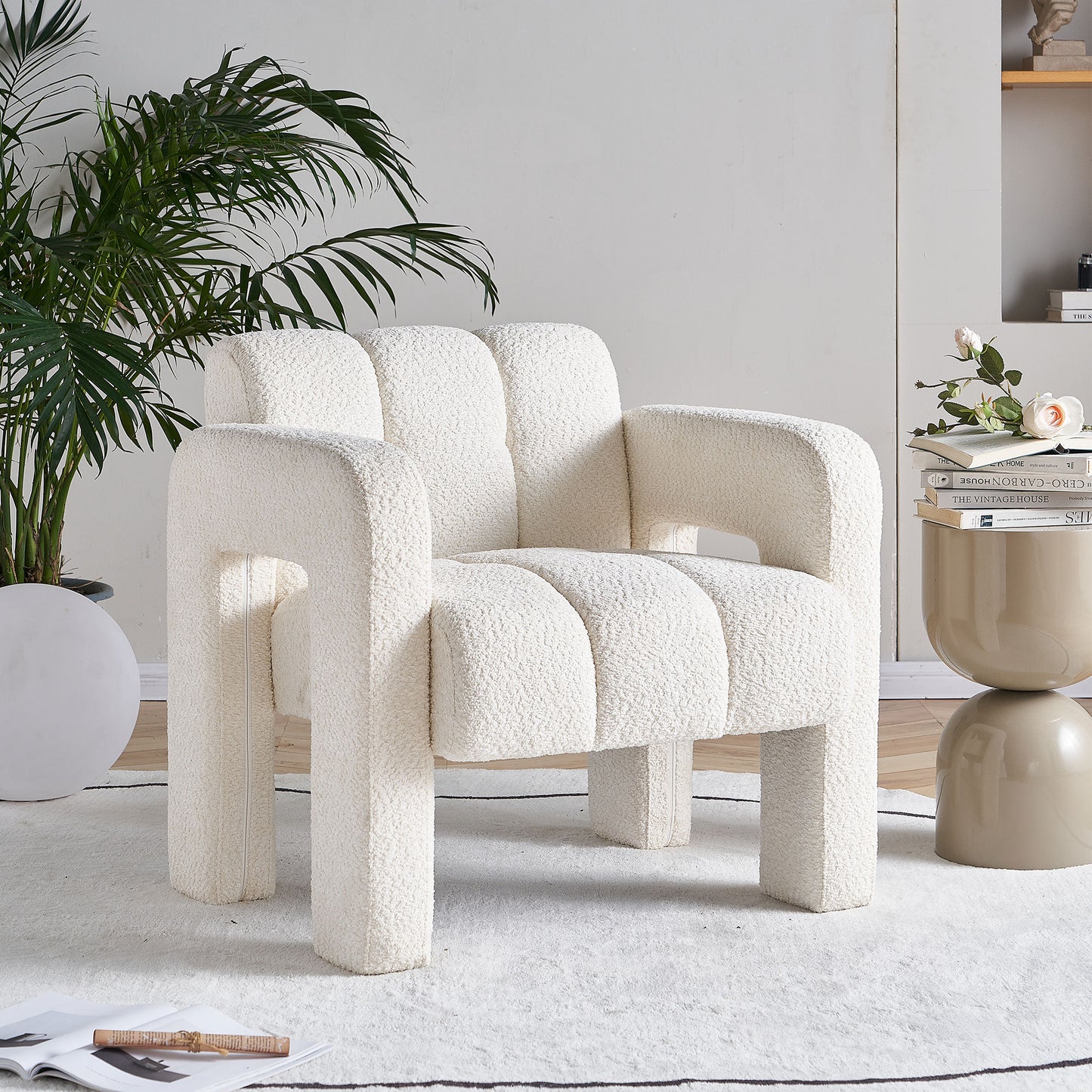 Modern Boucle Accent Chair - Beige