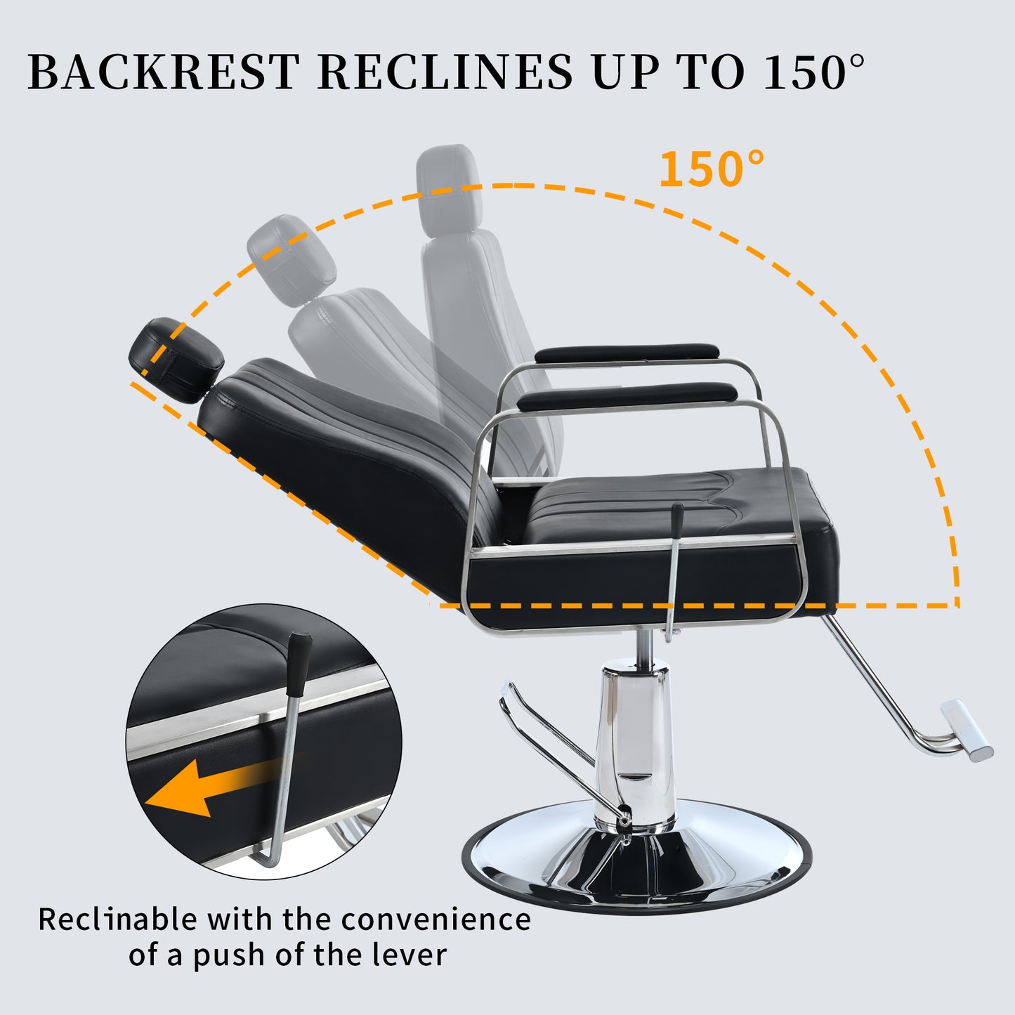 Reclining Hydraulic Barber Chair, 360° Swivel - Black