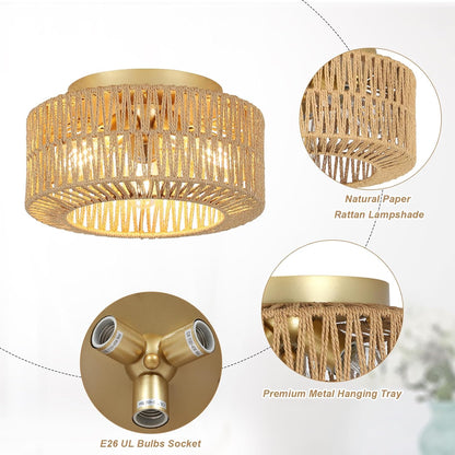 Boho Rattan 3-Light Ceiling Light