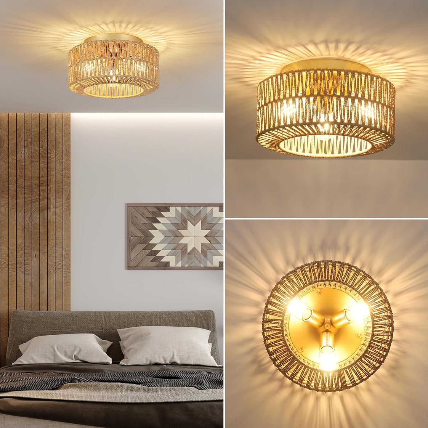 Boho Rattan 3-Light Ceiling Light