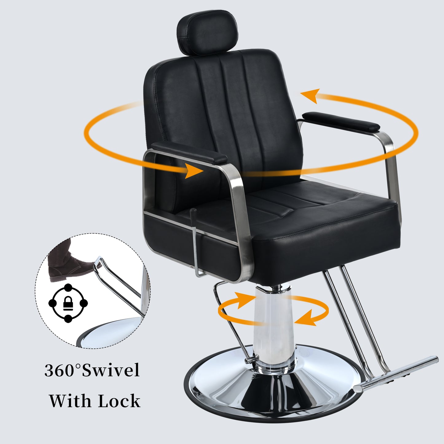 Reclining Hydraulic Barber Chair, 360° Swivel - Black