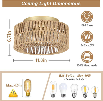 Boho Rattan 3-Light Ceiling Light