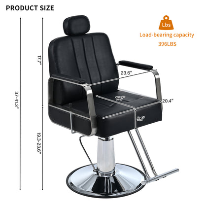 Reclining Hydraulic Barber Chair, 360° Swivel - Black