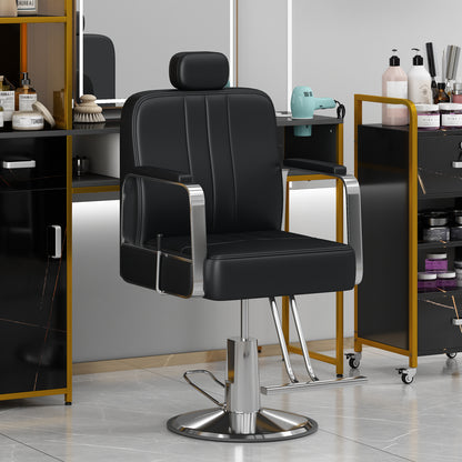 Reclining Hydraulic Barber Chair, 360° Swivel - Black