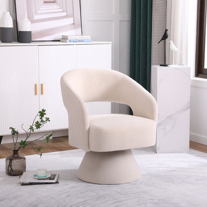 Beige Swivel Barrel Accent Chair