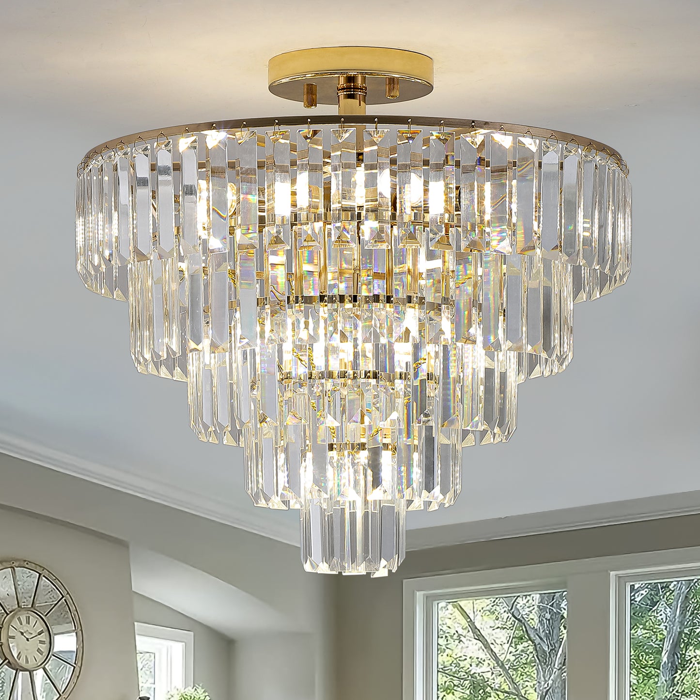 Gold Crystal 5-Tier Chandelier