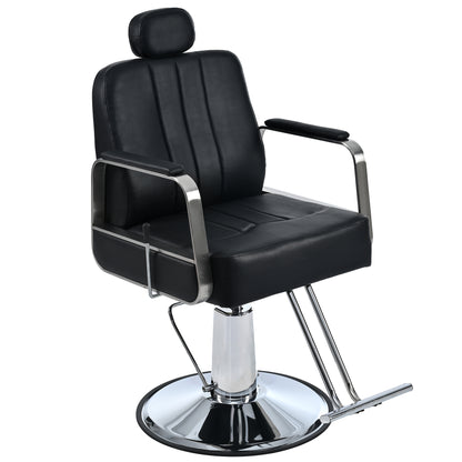 Reclining Hydraulic Barber Chair, 360° Swivel - Black